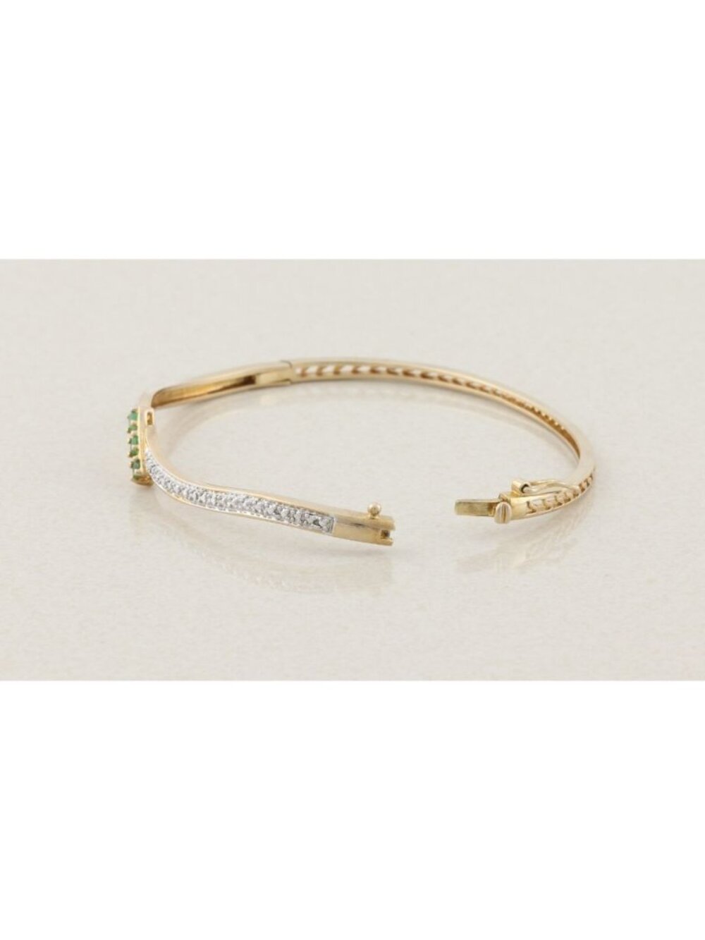 18k Gold Over Sterling Silver Natural Emerald Bangle Bracelet 7" inch - Picture 6 of 6